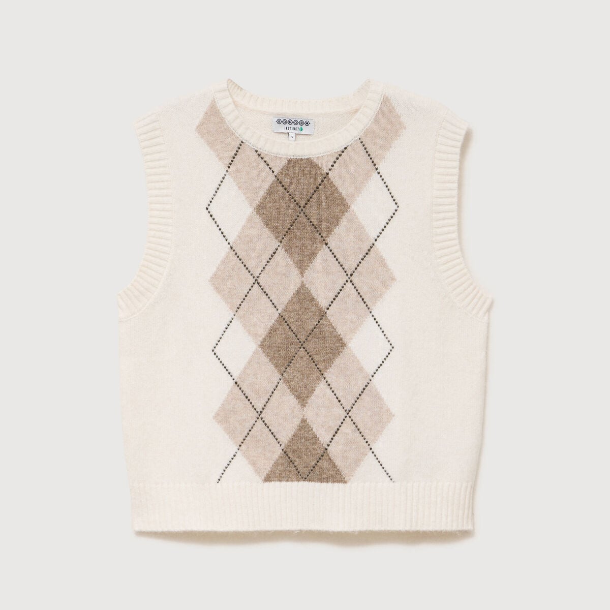 Pull sans manches col rond ecru femme