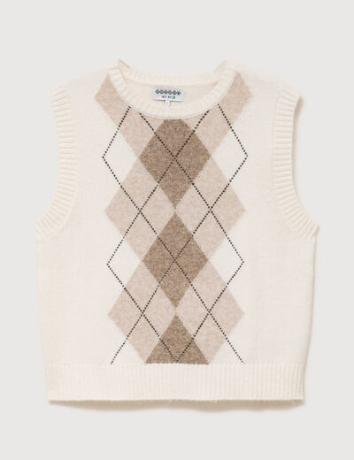 Pull sans manches col rond ecru femme