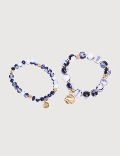 Lot de 2 bracelets bleu fonc&eacute; femme