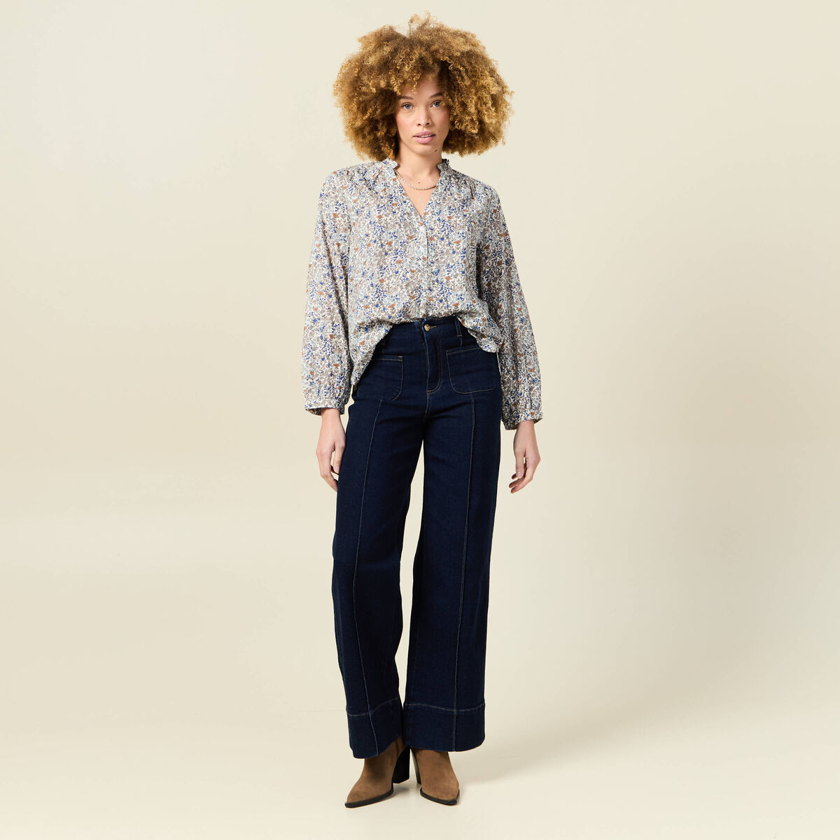 Blouse manches longues bleu clair femme