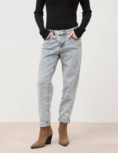 Jeans girlfriend 5 poches denim snow bleu femme