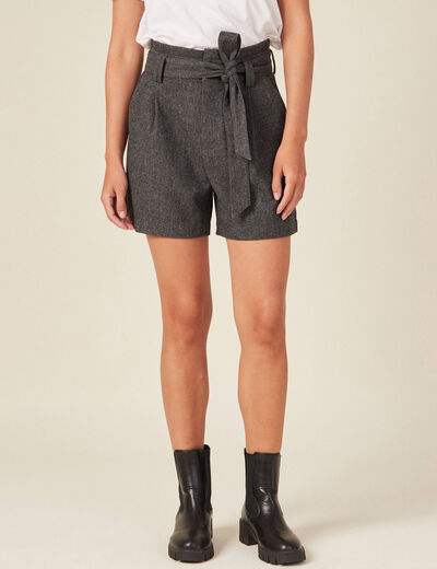 Short paperbag taille haute gris foncé femme