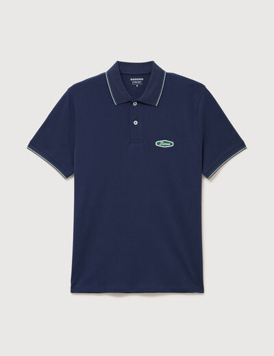 Polo cintr&eacute; en coton manches courtes bleu marine homme