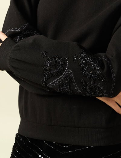 Sweat col rond manches longues noir femme