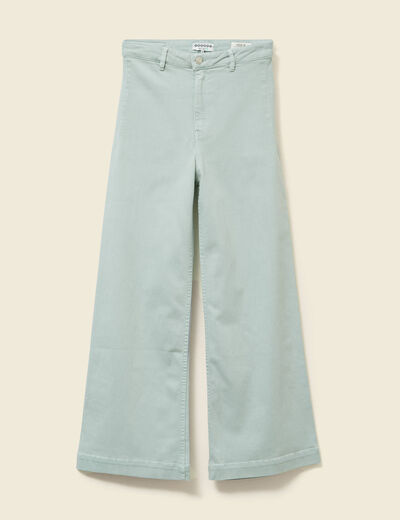 Pantalon large taille haute en jeans vert kaki femme