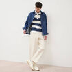 Sweat col polo manches longues bleu marine homme