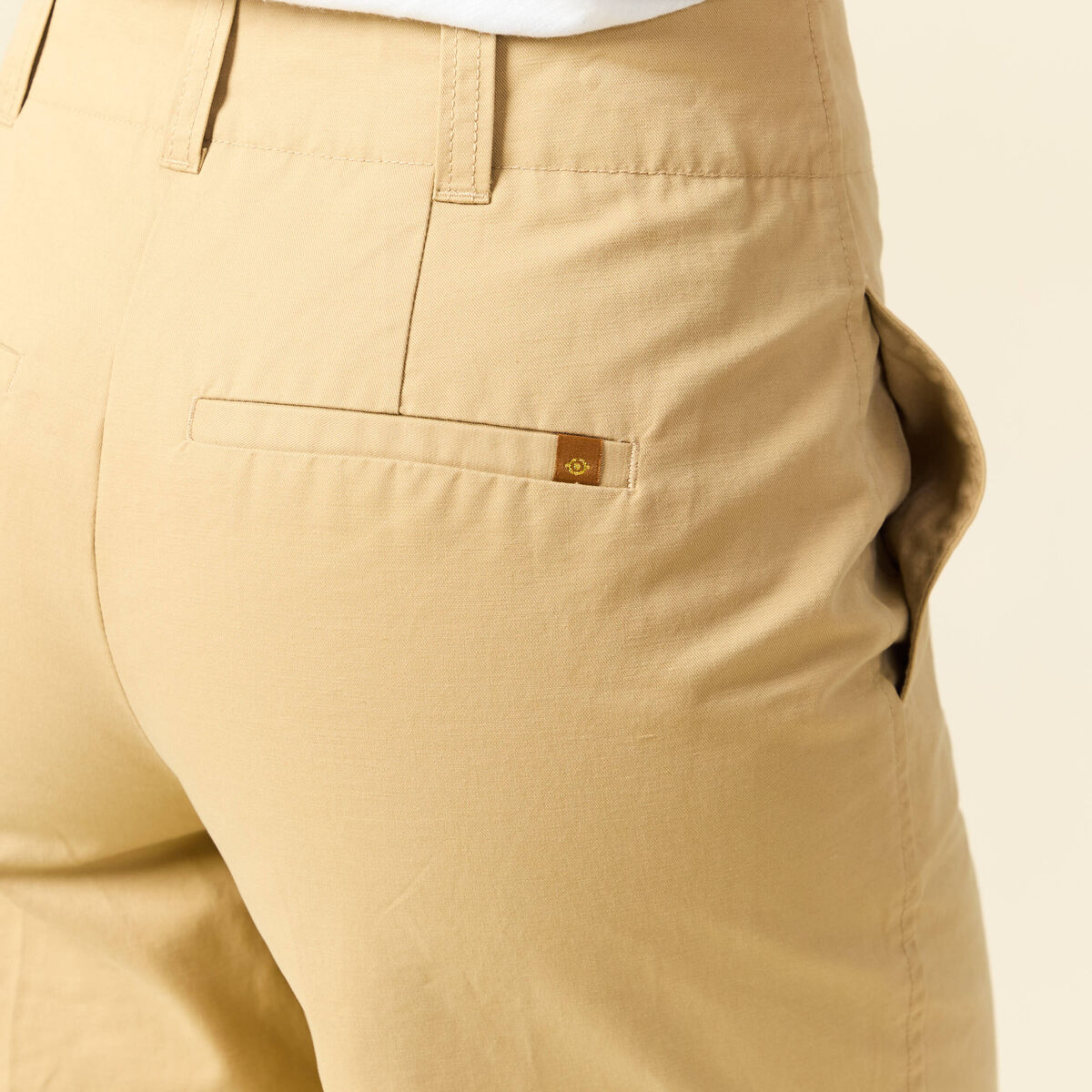 Pantalon large cropped taille haute beige femme