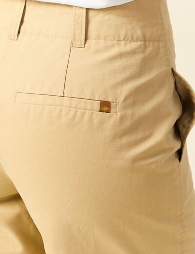 Pantalon large cropped taille haute beige femme