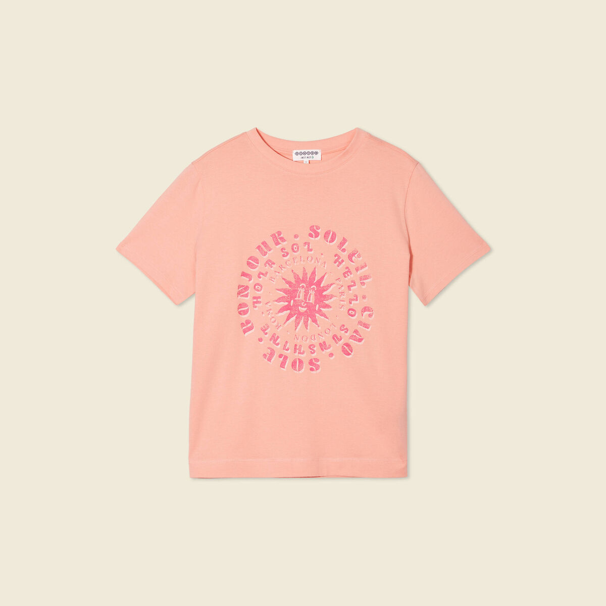 T-shirt en coton manches courtes rose corail femme