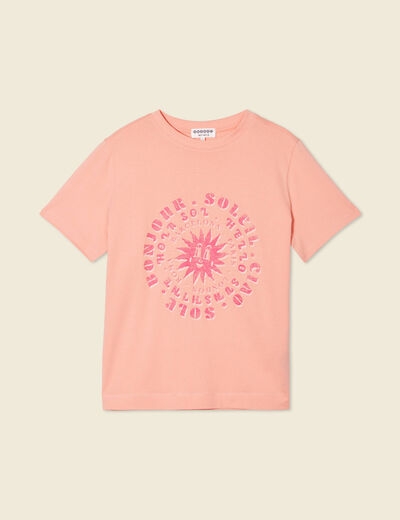T-shirt en coton manches courtes rose corail femme