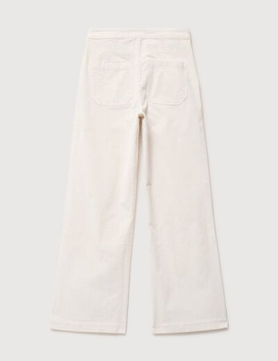 Pantalon large taille haute en velours ivoire femme