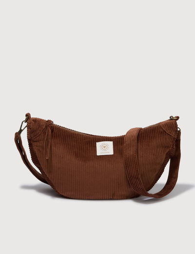 Sac bandouli&egrave;re en velours doubl&eacute; marron femme