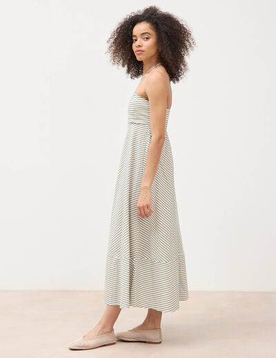 Robe longue &eacute;vas&eacute;e &agrave; bretelles bleu gris femme