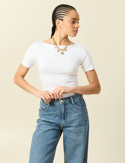 T-shirt ajust&eacute; manches courtes blanc femme