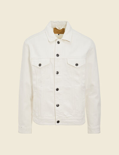 Veste droite boutonné en jean denim blanc homme
