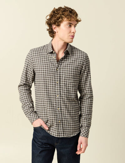 Chemise col classique manches longues vert kaki homme