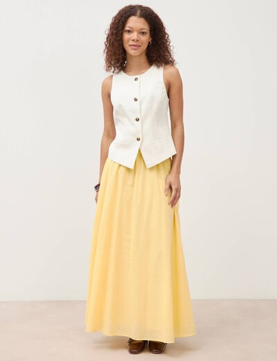 Gilet sans manches col rond doubl&eacute; ivoire femme