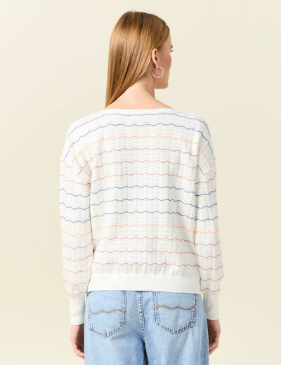 Pull manches longues ajouré ecru femme