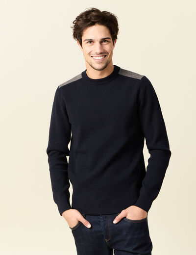 Pull manches longues bleu marine homme