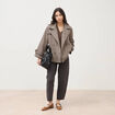 Caban oversize court col tailleur marron femme