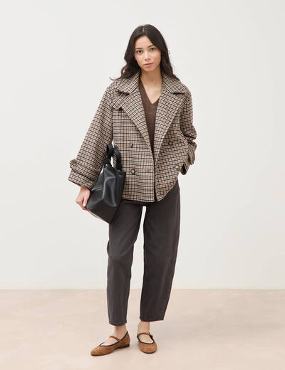 Caban oversize court col tailleur marron femme