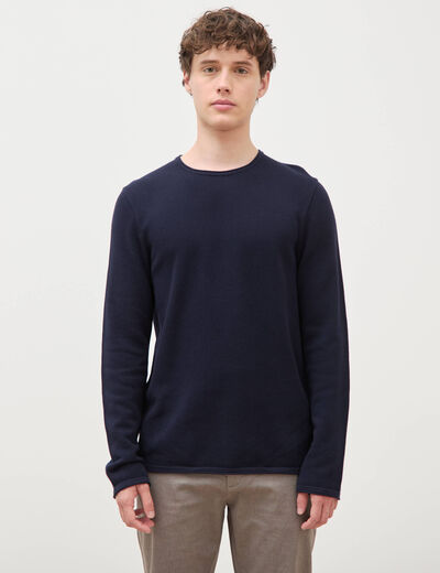 Pull col rond manches longues bleu marine homme