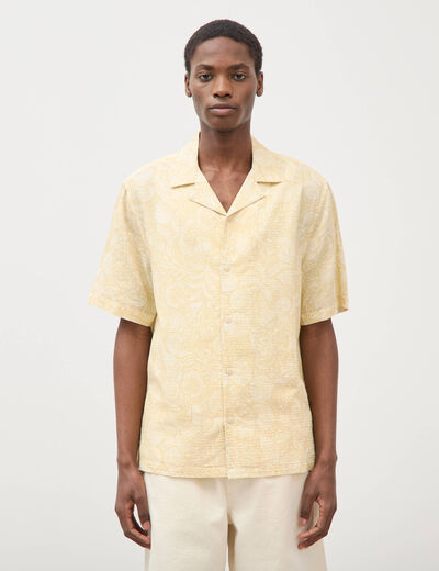 Chemise print&eacute;e manches courtes jaune paille homme