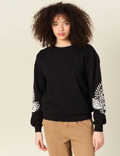 Sweat manches longues brodé noir femme