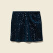 Jupe droite velours sequins bleu canard femme