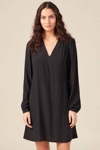 Robe trapèze col en V noir femme