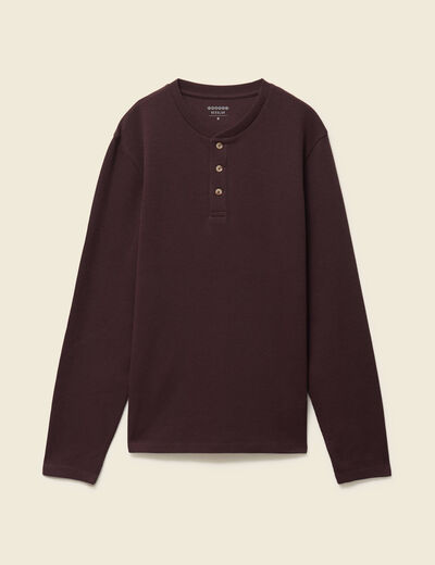 T-shirt cintr&eacute; en coton manches longues marron fonc&eacute; homme