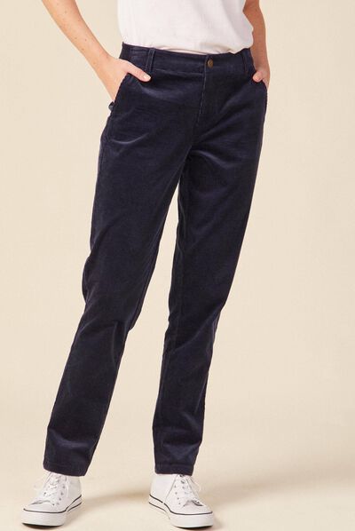 Pantalon chino velours côtelé bleu marine femme