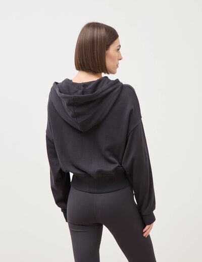 Sweat zipp&eacute; &agrave; capuche gris fonc&eacute; femme