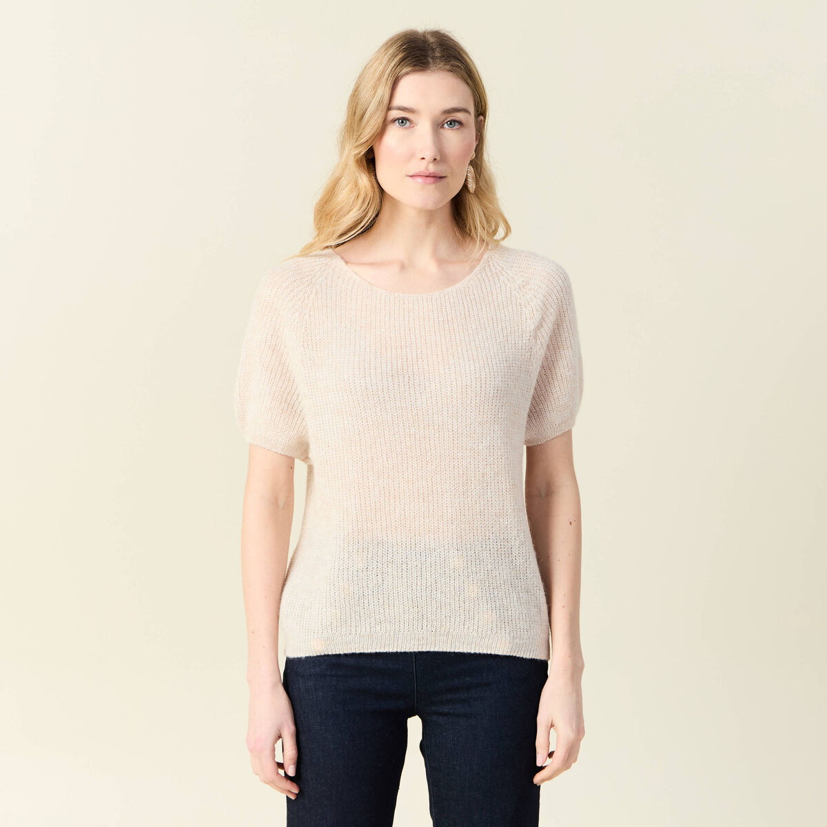 Pull manches courtes fabriqu&eacute; en France creme femme