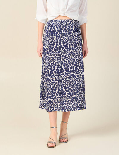 Jupe longue portefeuille bleu marine femme