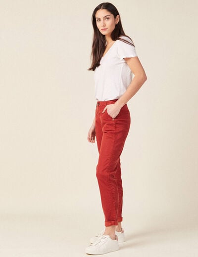 Chino 7/8&egrave;me taille standard orange fonc&eacute; femme
