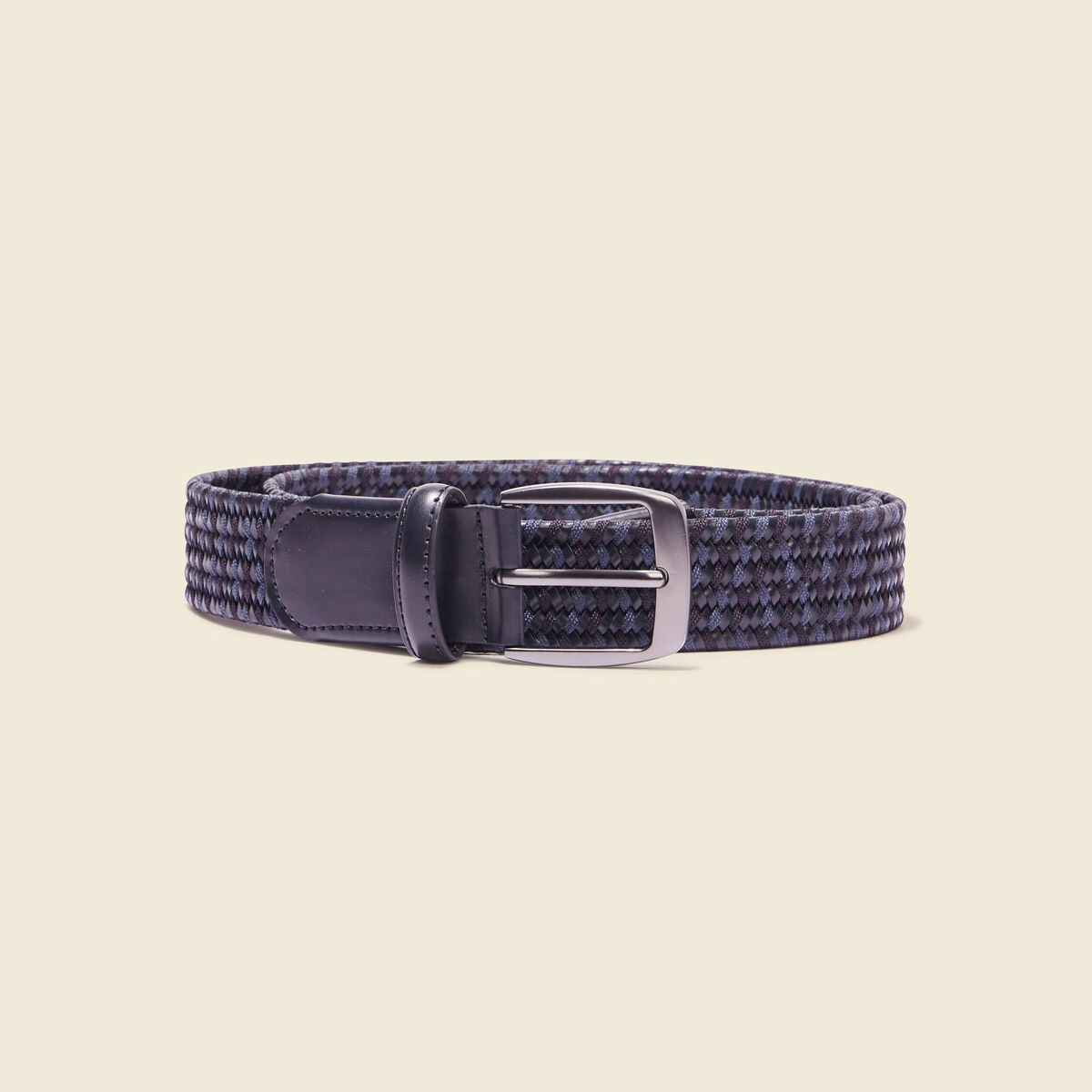 Ceinture tressée en cuir bleu foncé homme
