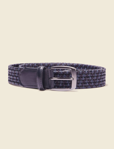 Ceinture tressée en cuir bleu foncé homme