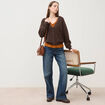 Gilet manches longues col v marron femme