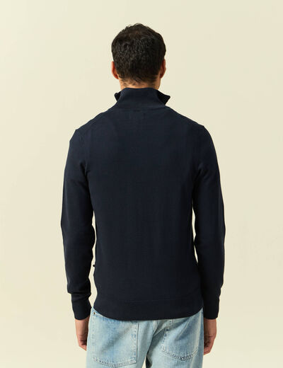 Pull fin col camionneur manches longues bleu marine homme