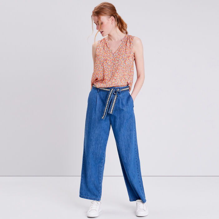 Jeans large ceinturé denim stone femme