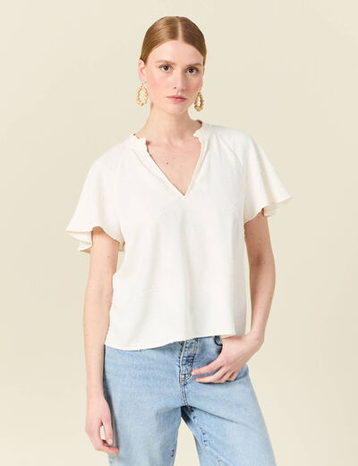 Blouse manches courtes blanc femme