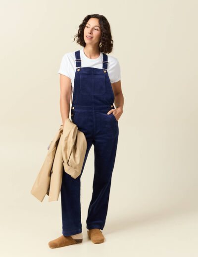 Combinaison salopette en velours c&ocirc;tel&eacute; bleu marine femme