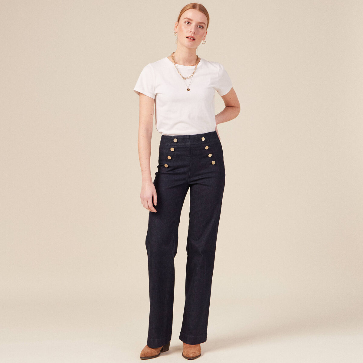 Jeans flare à pont denim brut femme