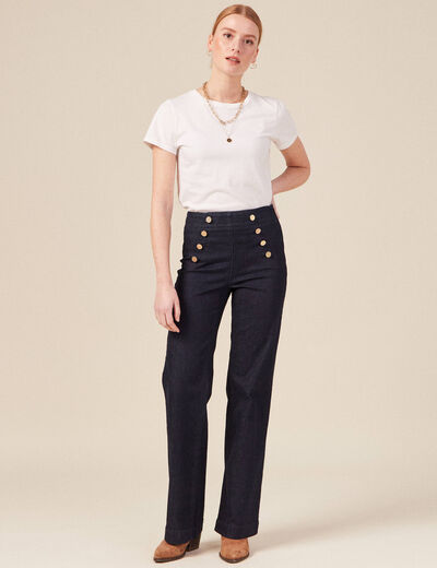 Jeans flare à pont denim brut femme