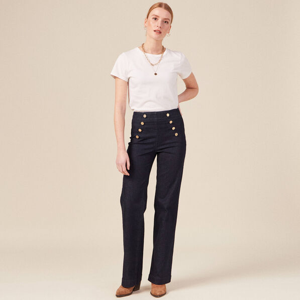 Jeans flare à pont denim brut femme