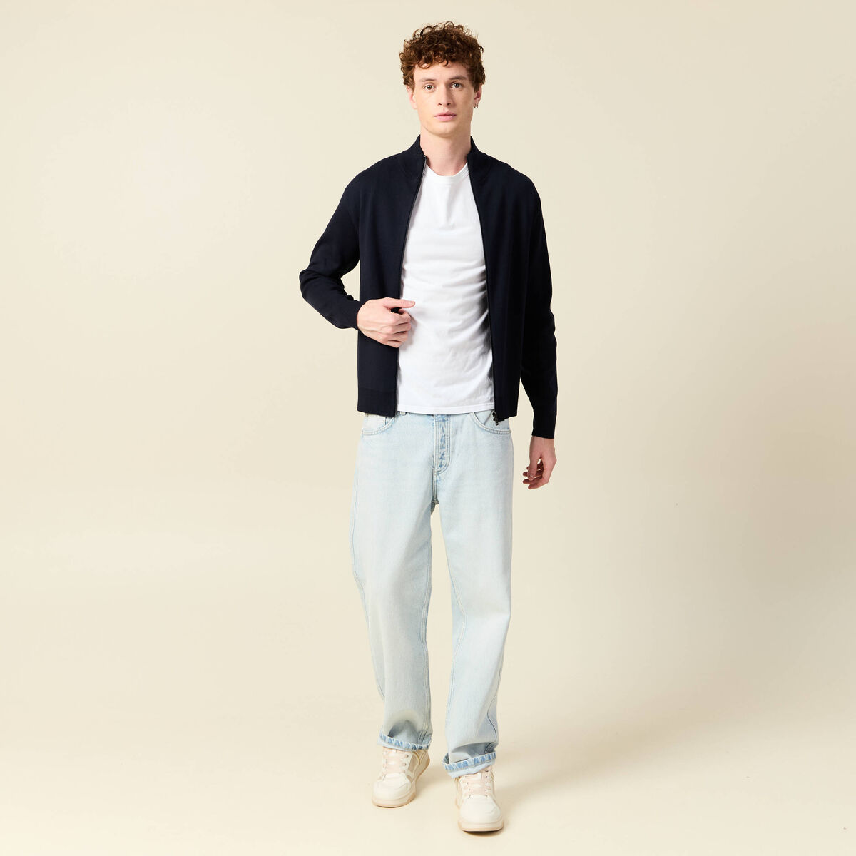 Gilet manches longues zipp&eacute; bleu marine homme