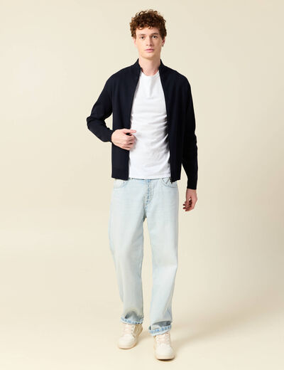 Gilet manches longues zipp&eacute; bleu marine homme