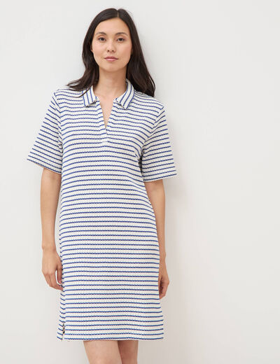 Robe manches courtes en maille ecru femme