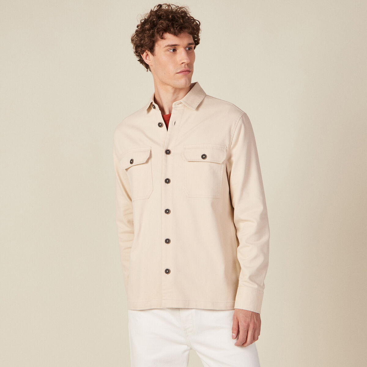 Surchemise manches longues beige homme